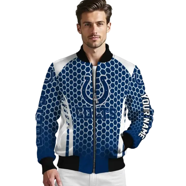 personalized indianapolis colts hexagon grid blue bomber jacket high quality