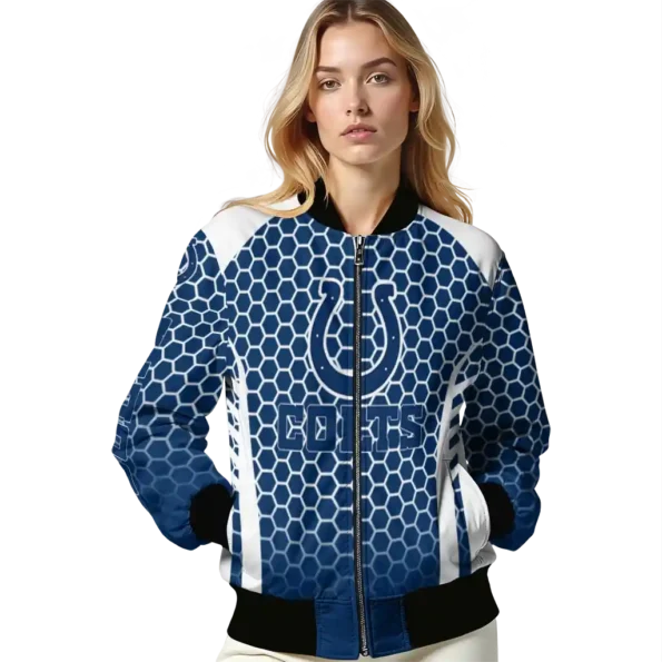 personalized indianapolis colts hexagon grid blue bomber jacket latest model