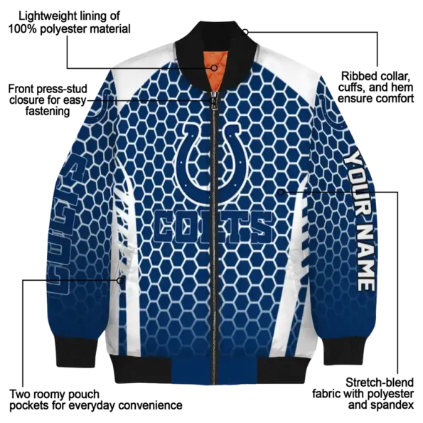 personalized indianapolis colts hexagon grid blue bomber jacket new arrival
