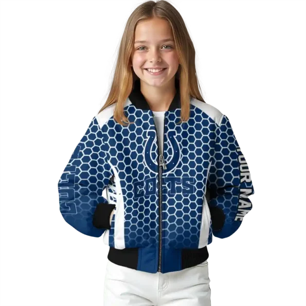 personalized indianapolis colts hexagon grid blue bomber jacket top rated