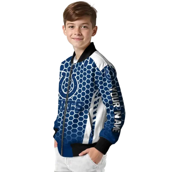 personalized indianapolis colts hexagon grid blue bomber jacket trendy