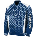 personalized indianapolis colts hexagon grid blue varsity jacket best selling.webp