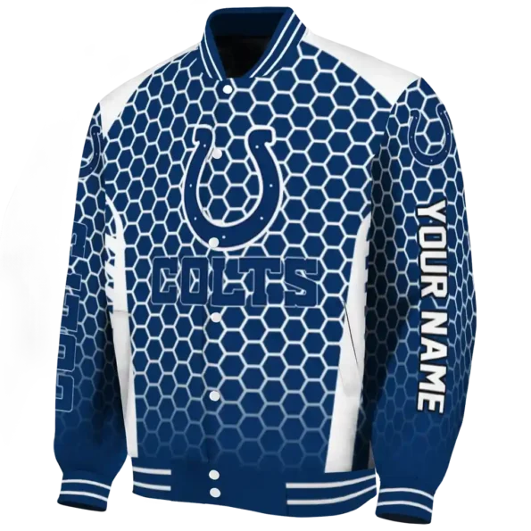 personalized indianapolis colts hexagon grid blue varsity jacket best selling.webp