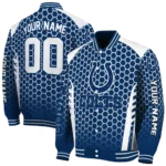 personalized indianapolis colts hexagon grid blue varsity jacket best selling.webp