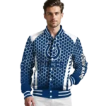 personalized indianapolis colts hexagon grid blue varsity jacket best selling.webp