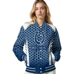 personalized indianapolis colts hexagon grid blue varsity jacket best selling.webp