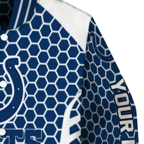 personalized indianapolis colts hexagon grid blue varsity jacket premium grade.webp