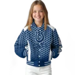 personalized indianapolis colts hexagon grid blue varsity jacket best selling.webp