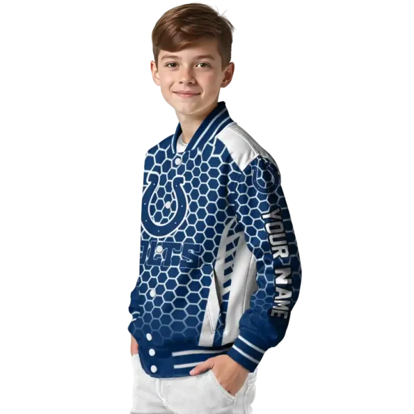 personalized indianapolis colts hexagon grid blue varsity jacket trendy.webp