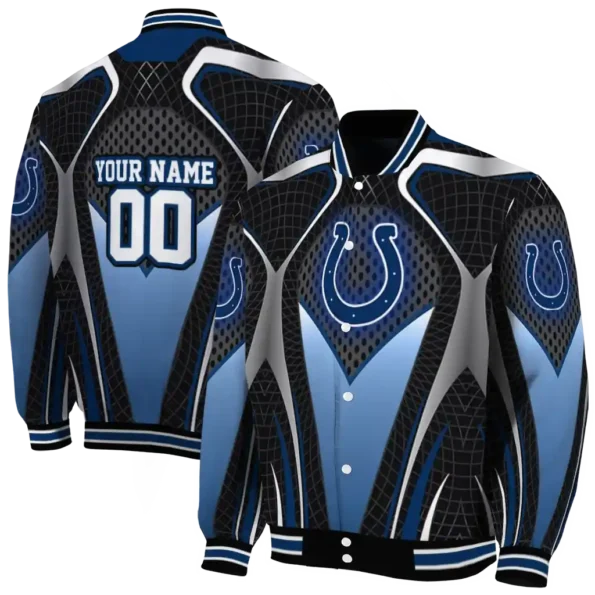 personalized indianapolis colts mesh chest grey crocs black varsity jacket fashion forward.webp