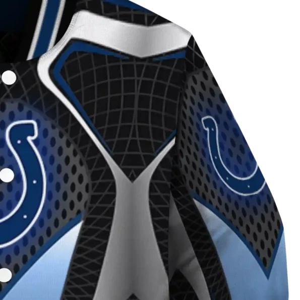 personalized indianapolis colts mesh chest grey crocs black varsity jacket premium grade.webp