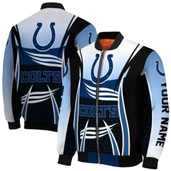 personalized indianapolis colts mesh effect blue black bomber jacket fashion forward