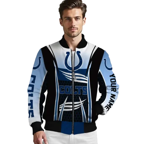 personalized indianapolis colts mesh effect blue black bomber jacket high quality
