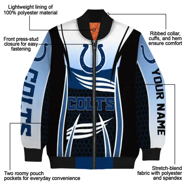 personalized indianapolis colts mesh effect blue black bomber jacket new arrival