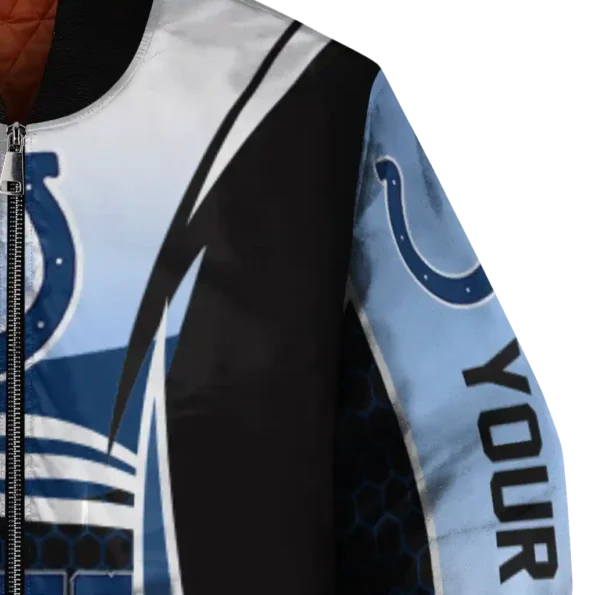 personalized indianapolis colts mesh effect blue black bomber jacket premium grade