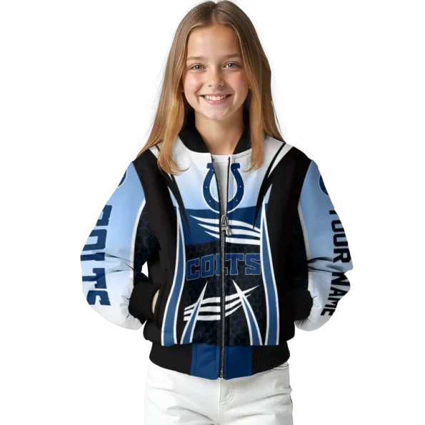 personalized indianapolis colts mesh effect blue black bomber jacket top rated