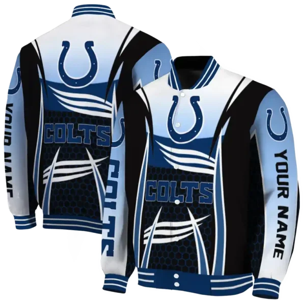personalized indianapolis colts mesh effect blue black varsity jacket fashion forward.webp