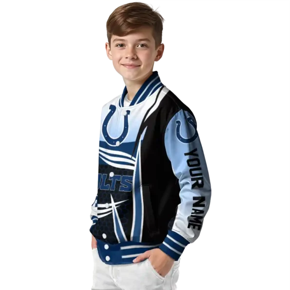 personalized indianapolis colts mesh effect blue black varsity jacket trendy.webp