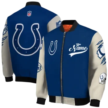 personalized indianapolis colts razorback outline blue nude bomber jacket fashion forward