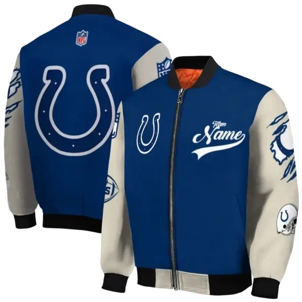 personalized indianapolis colts razorback outline blue nude bomber jacket fashion forward