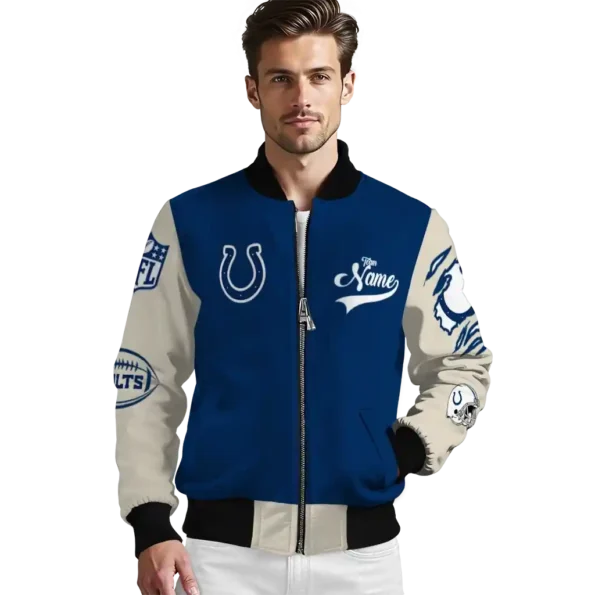 personalized indianapolis colts razorback outline blue nude bomber jacket high quality