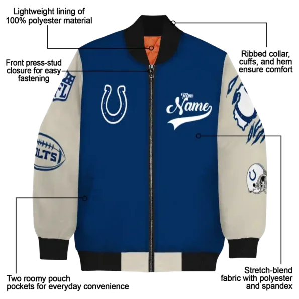 personalized indianapolis colts razorback outline blue nude bomber jacket new arrival
