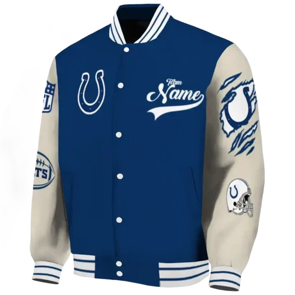 personalized indianapolis colts razorback outline blue nude varsity jacket best selling.webp