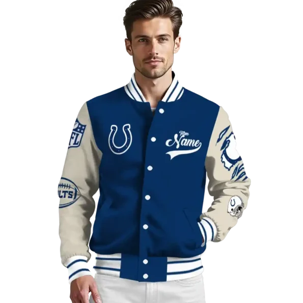 personalized indianapolis colts razorback outline blue nude varsity jacket high quality.webp