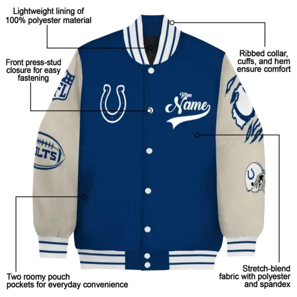 personalized indianapolis colts razorback outline blue nude varsity jacket new arrival.webp