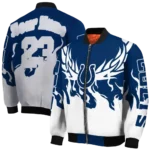 personalized indianapolis colts winged blaze blue white bomber jacket best selling