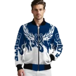 personalized indianapolis colts winged blaze blue white bomber jacket best selling