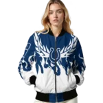 personalized indianapolis colts winged blaze blue white bomber jacket best selling