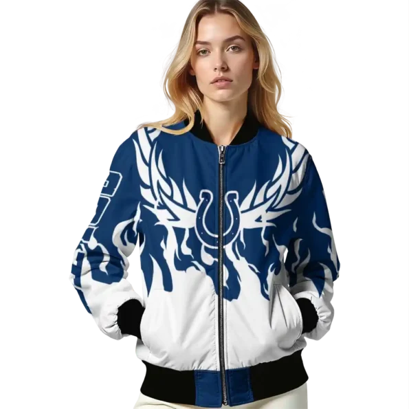 personalized indianapolis colts winged blaze blue white bomber jacket latest model