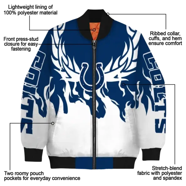 personalized indianapolis colts winged blaze blue white bomber jacket new arrival