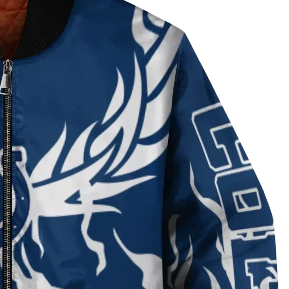 personalized indianapolis colts winged blaze blue white bomber jacket premium grade