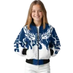 personalized indianapolis colts winged blaze blue white bomber jacket best selling