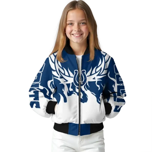 personalized indianapolis colts winged blaze blue white bomber jacket top rated