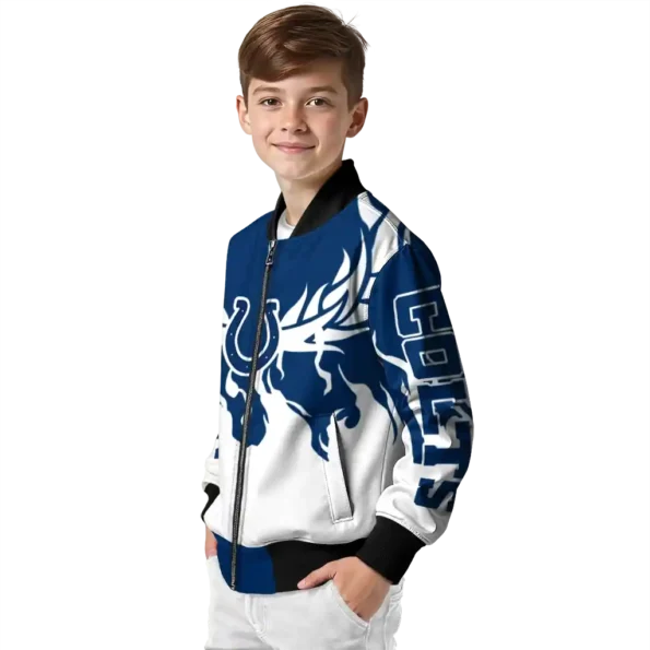 personalized indianapolis colts winged blaze blue white bomber jacket trendy