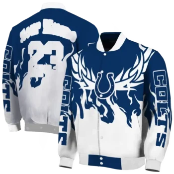 personalized indianapolis colts winged blaze blue white varsity jacket fashion forward.webp