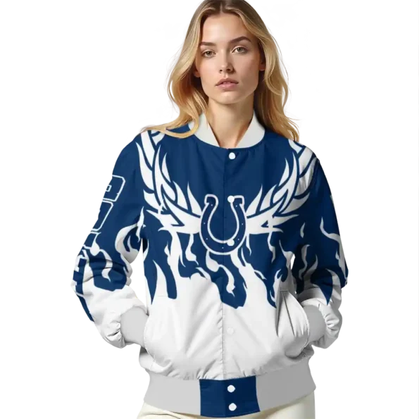 personalized indianapolis colts winged blaze blue white varsity jacket latest model.webp