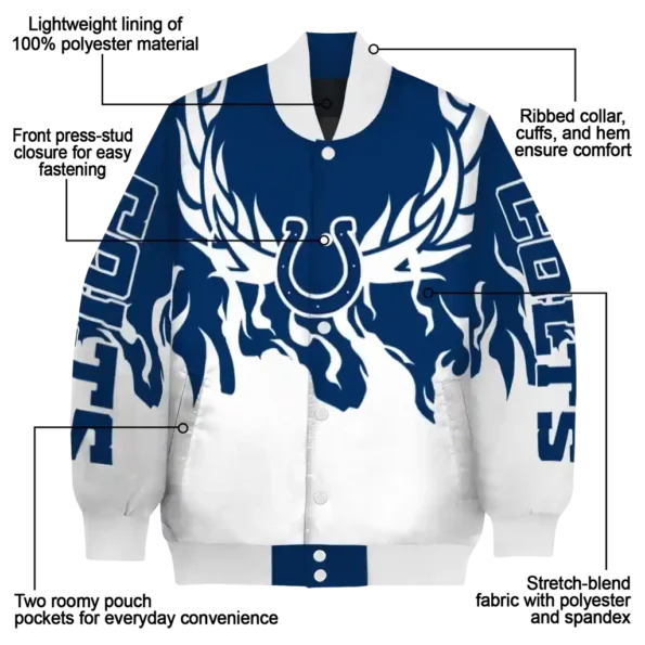 personalized indianapolis colts winged blaze blue white varsity jacket new arrival.webp