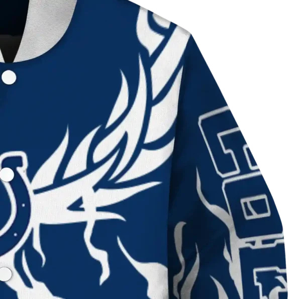 personalized indianapolis colts winged blaze blue white varsity jacket premium grade.webp