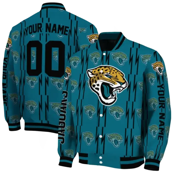 personalized jacksonville jaguars bolt stripe teal varsity jacket fashion forward.webp