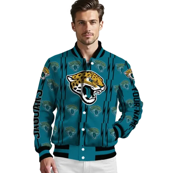 personalized jacksonville jaguars bolt stripe teal varsity jacket high quality.webp