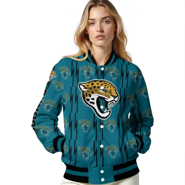 personalized jacksonville jaguars bolt stripe teal varsity jacket latest model.webp