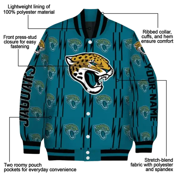 personalized jacksonville jaguars bolt stripe teal varsity jacket new arrival.webp