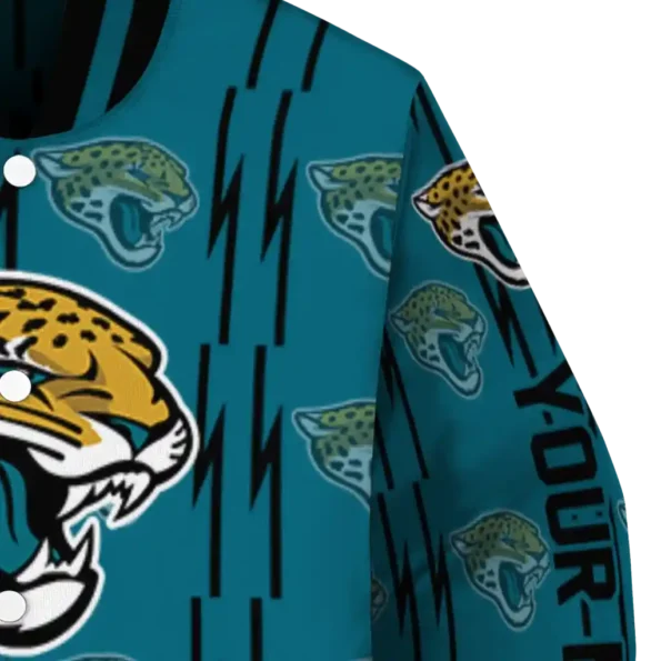 personalized jacksonville jaguars bolt stripe teal varsity jacket premium grade.webp
