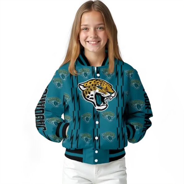 personalized jacksonville jaguars bolt stripe teal varsity jacket top rated.webp