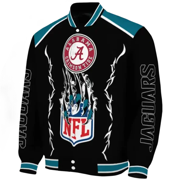 personalized jacksonville jaguars claw blood teal black varsity jacket best selling.webp
