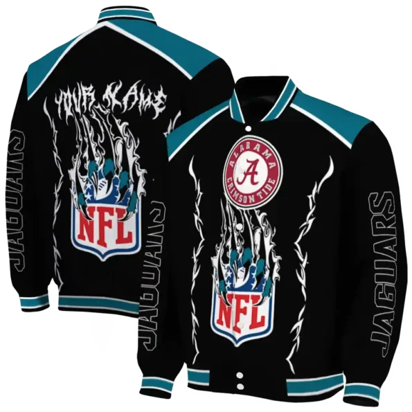 personalized jacksonville jaguars claw blood teal black varsity jacket fashion forward.webp